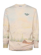 MC2 Saint Barth Crewneck Sweater Heron With Landscape Print And Weekend Mood Embroidery