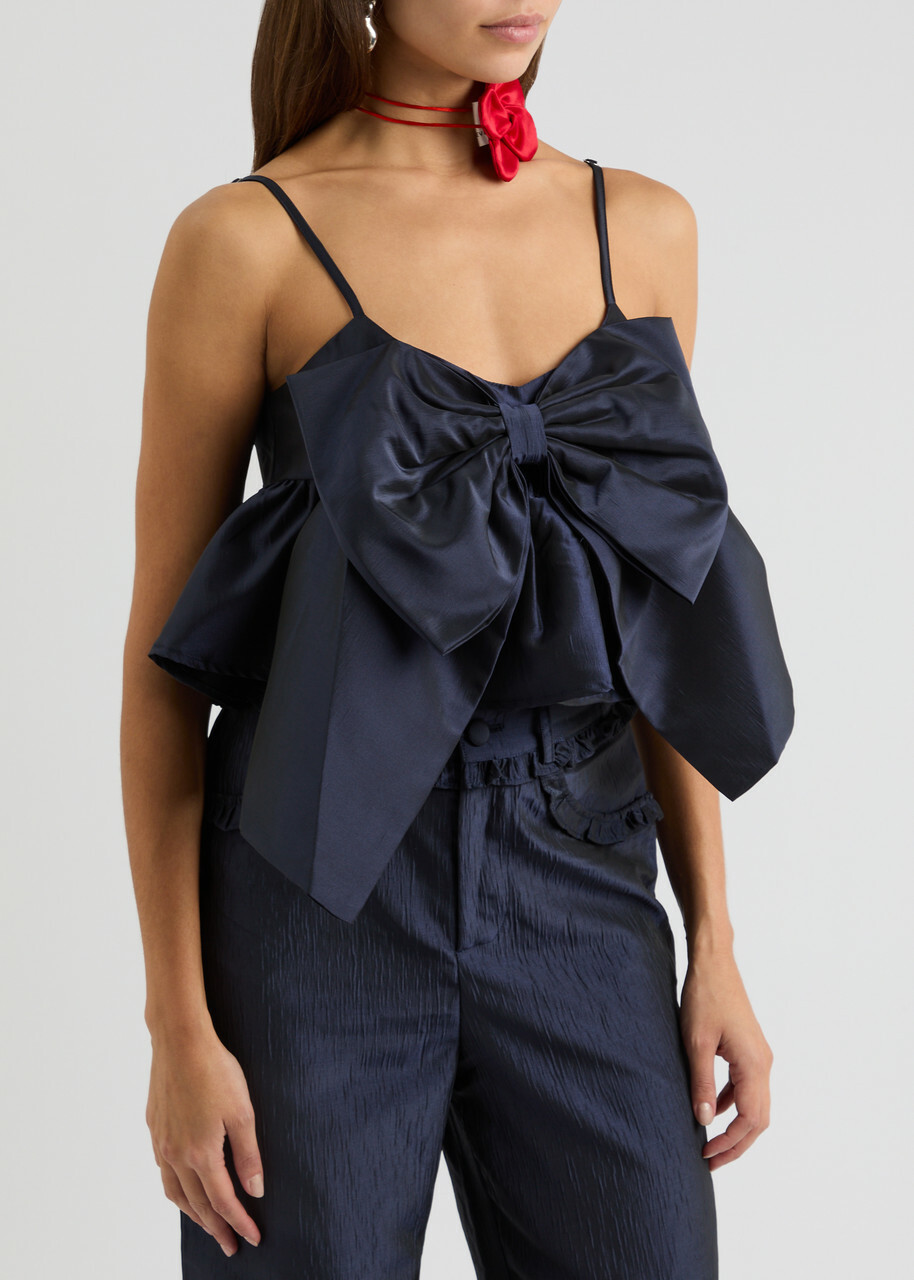Sister Jane Pointe Bow-embellished Taffeta top Navy Sister Jane
