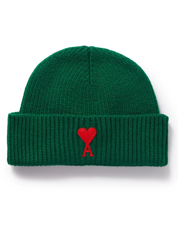 Photo: AMI PARIS - Logo-Embroidered Ribbed Wool Beanie