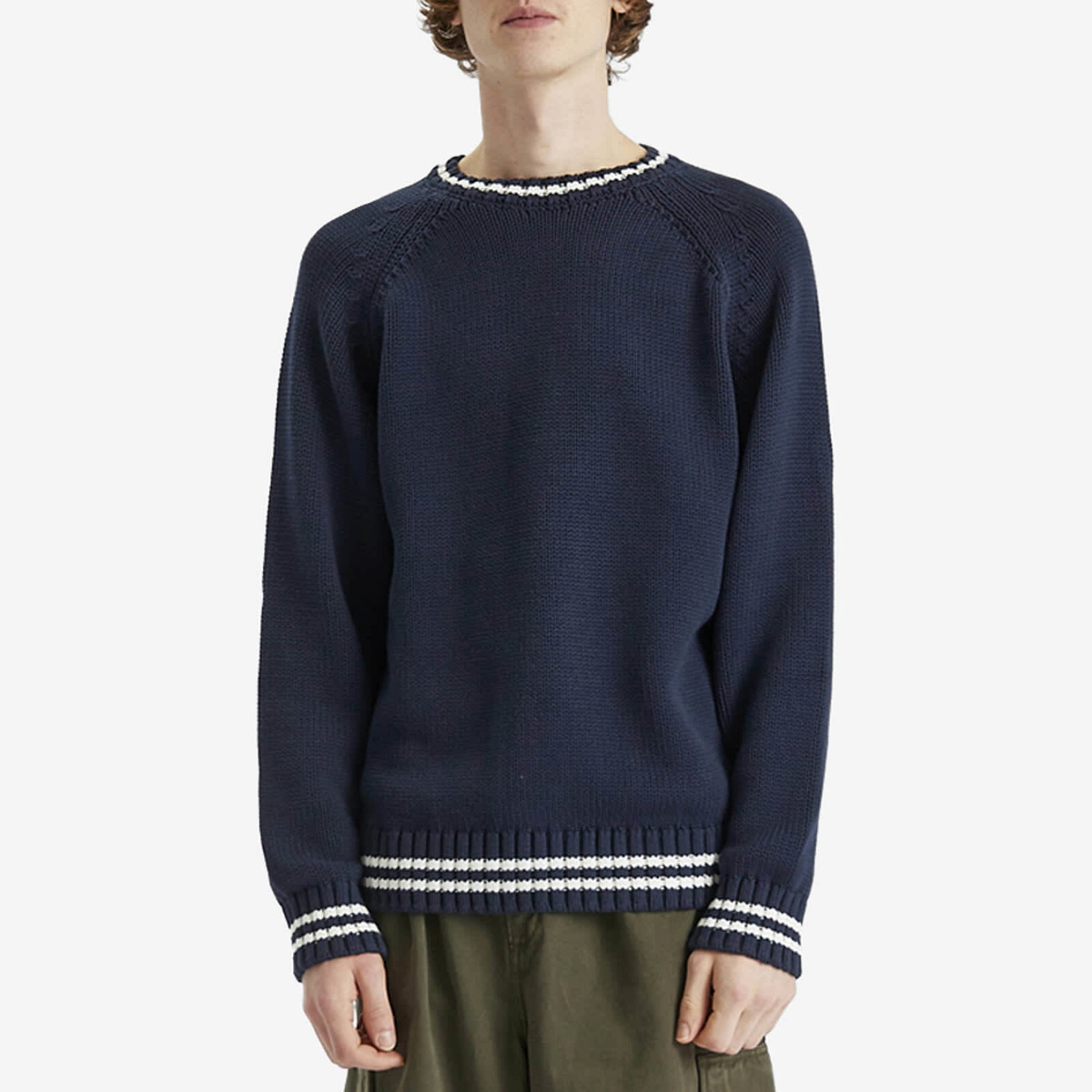 Pop Trading Company Men's Knitted Logo Crew Sweater in Navy Pop