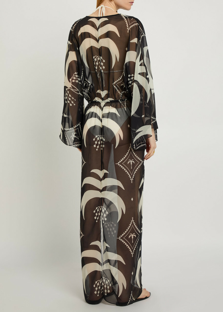 Johanna Ortiz Spiritual Healers Patterned Georgette Maxi Kaftan Black
