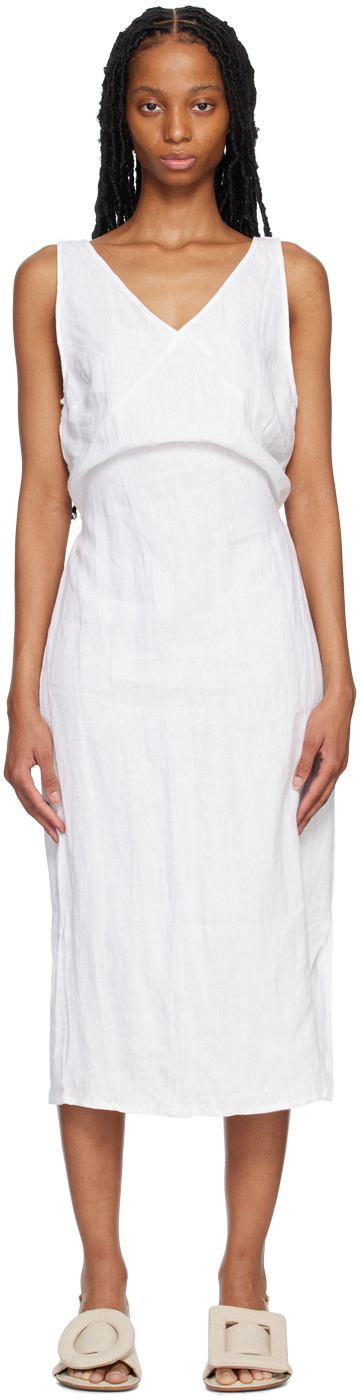 Deiji Studios White V-Neck Midi Dress