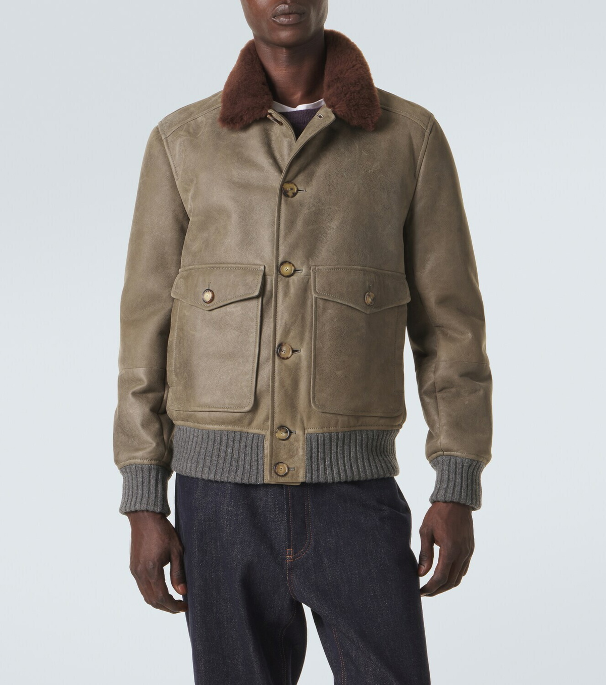 Brunello Cucinelli Shearling-lined leather blouson jacket