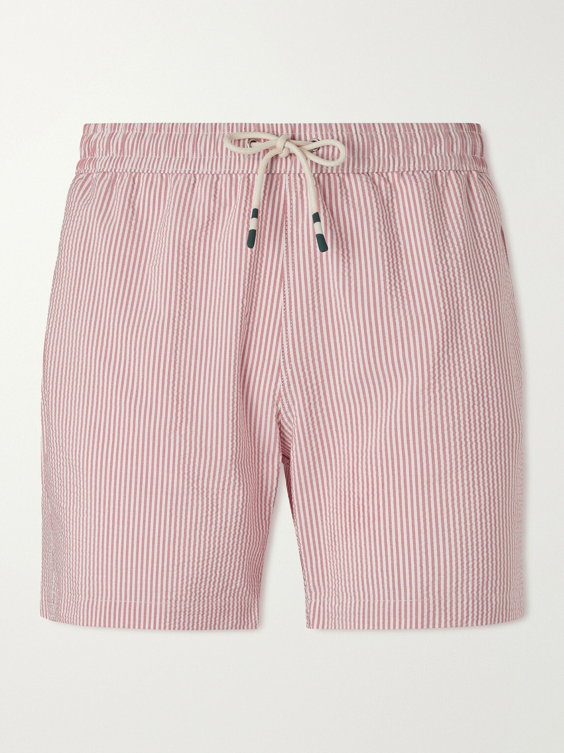 Hartford - Straight-Leg Mid-Length Striped Seersucker Swim Shorts - Red