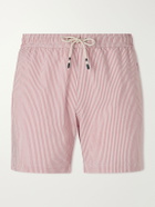 Hartford - Straight-Leg Mid-Length Striped Seersucker Swim Shorts - Red