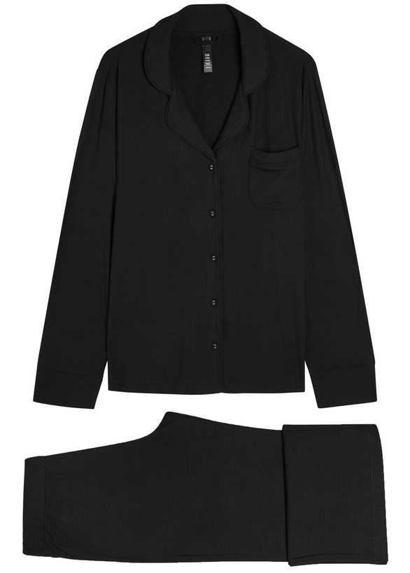 Photo: Skims Ribbed Stretch-modal Pyjama set Black