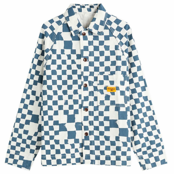 Photo: Service Works Men's Drill Printed Foh Jacket in Teal Checker