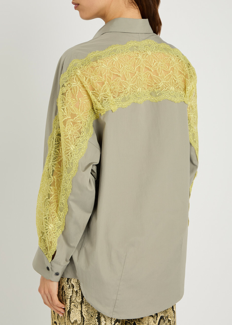 Dries Van Noten Camia Lace-embellished Cotton Shirt Grey