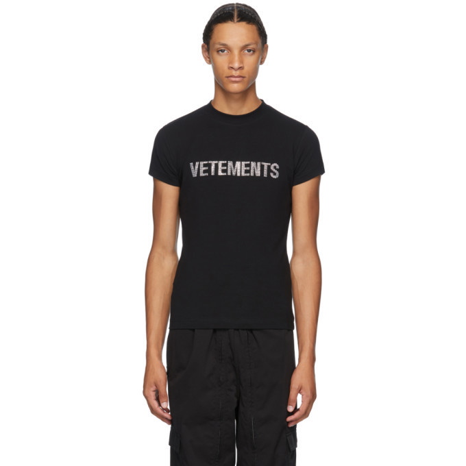 VETEMENTS Black Rhinestone Logo T-Shirt Vetements