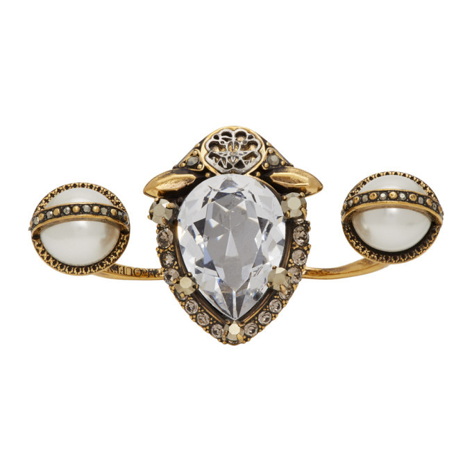 ALEXANDER MCQUEEN Crystal-embellished double ring · VERGLE