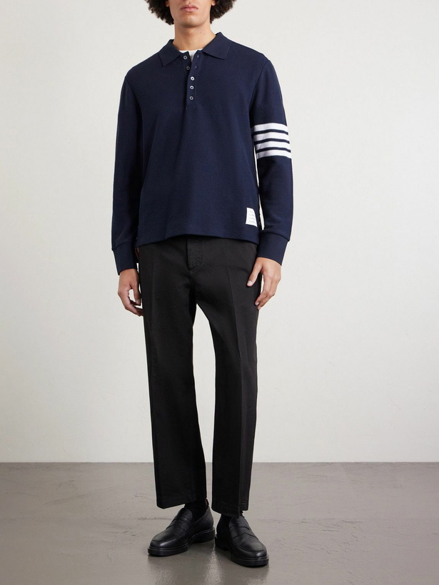 Photo: Thom Browne - Striped Cotton-Piqué Polo Shirt - Blue