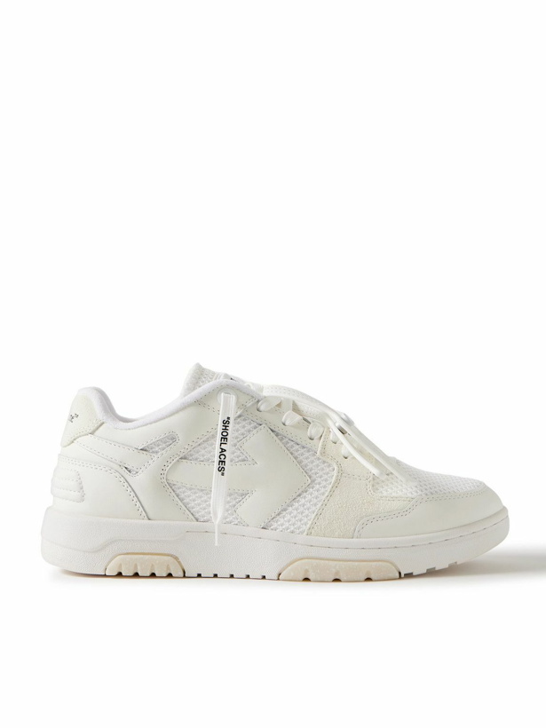 Photo: Off-White - Out of Office Suede-Trimmed Leather and Mesh Sneakers - Silver