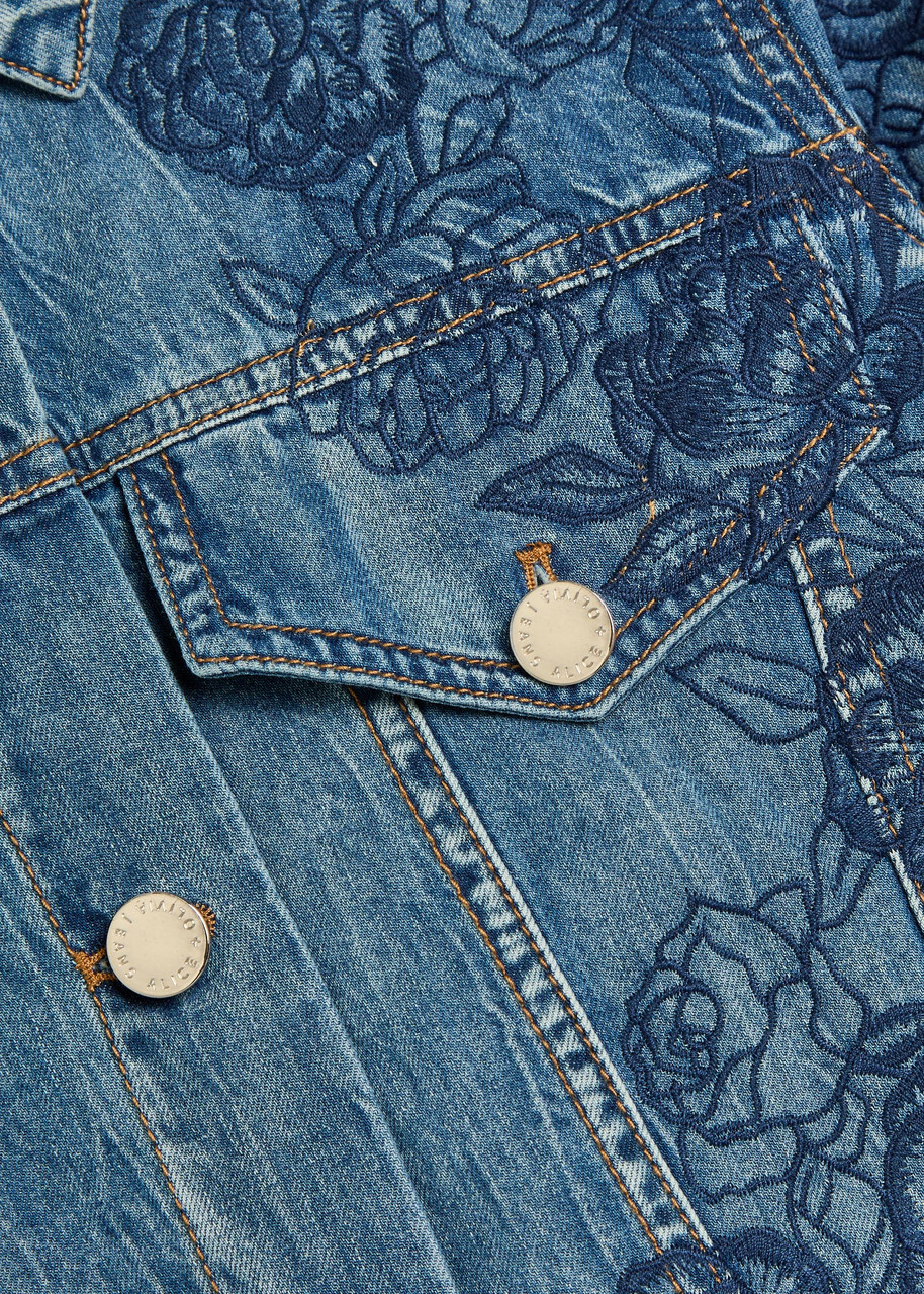 Alice + Olivia Chloe Embroidered Cut-out Denim Jacket Blue