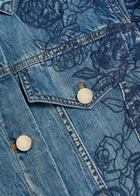 Alice + Olivia Chloe Embroidered Cut-out Denim Jacket Blue
