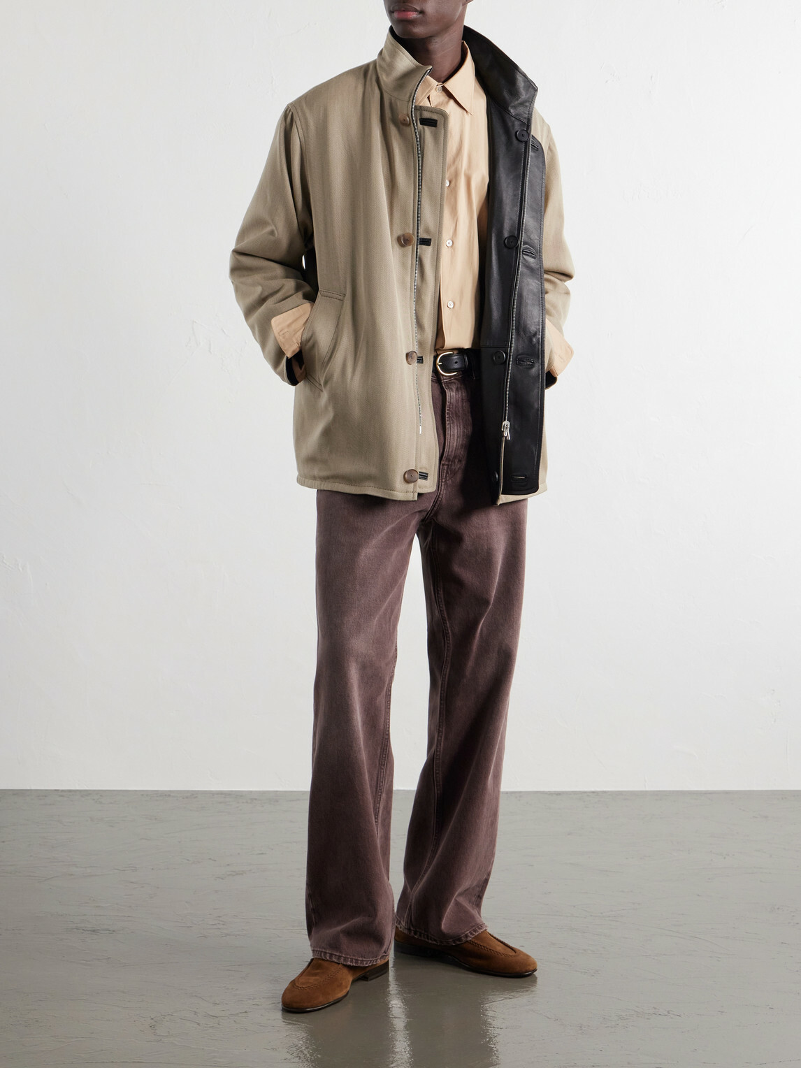 Auralee - Reversible Wool-Twill and Leather Jacket - Neutrals