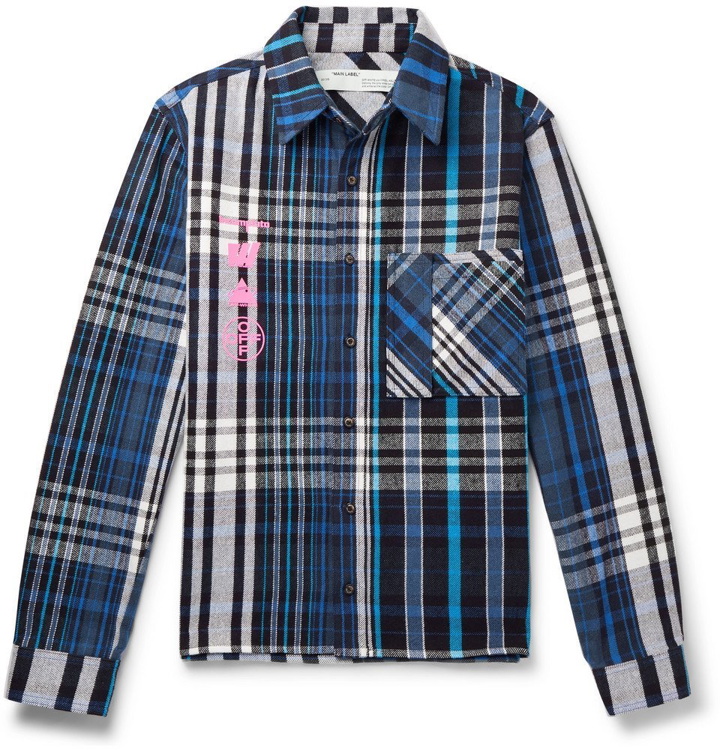 Photo: Off-White - Printed Checked Cotton-Blend Flannel Shirt - Blue