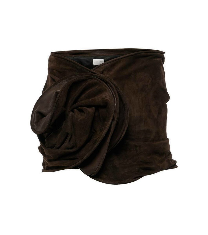 Photo: Magda Butrym Floral-appliqué suede miniskirt