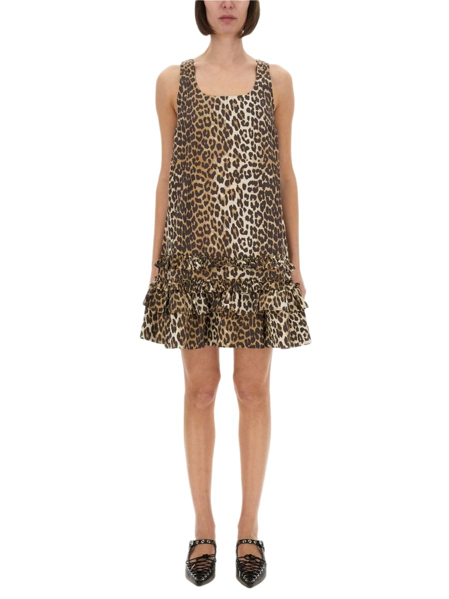 【Ganni】ジャカード puff-sleeveミニドレス Ganni Puff-sleeve jacquard mini dress GANNI
