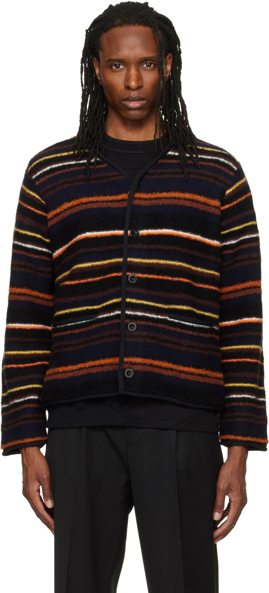 sacai Navy Horizontal Stripe Knit Pullover Sweater Sacai