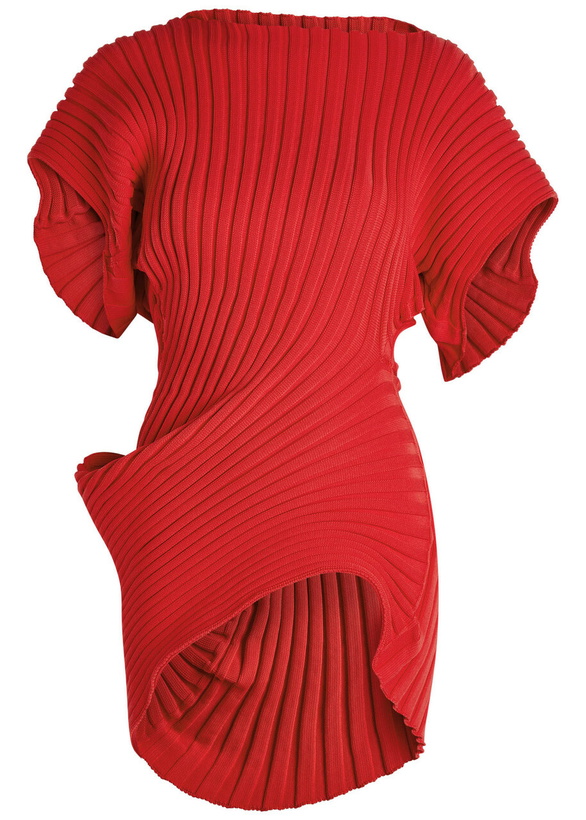 Photo: Issey Miyake Asymmetric Ribbed-knit top Red