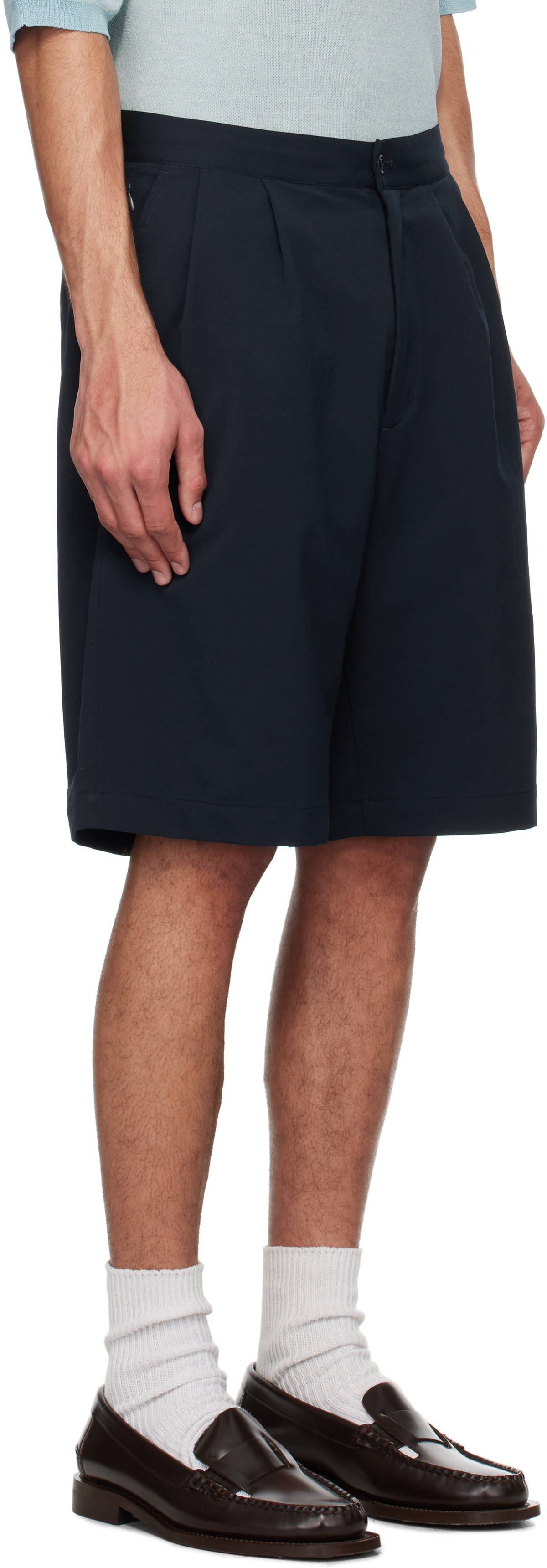 nanamica Navy Double Pleats Shorts