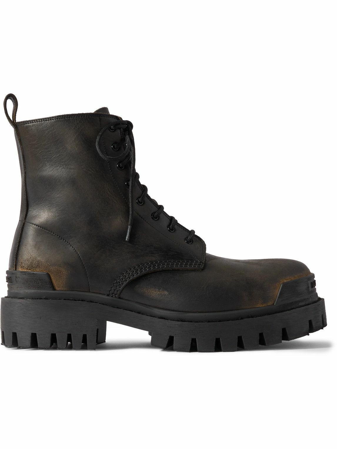 Balenciaga - Strike Distressed Leather Boots - Black Balenciaga