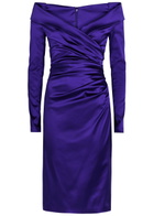 Talbot Runhof Off-the-shoulder Gathered Satin Midi Dress Blue