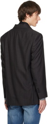 AMI Paris Gray Double-Breasted Striped Wool Blazer