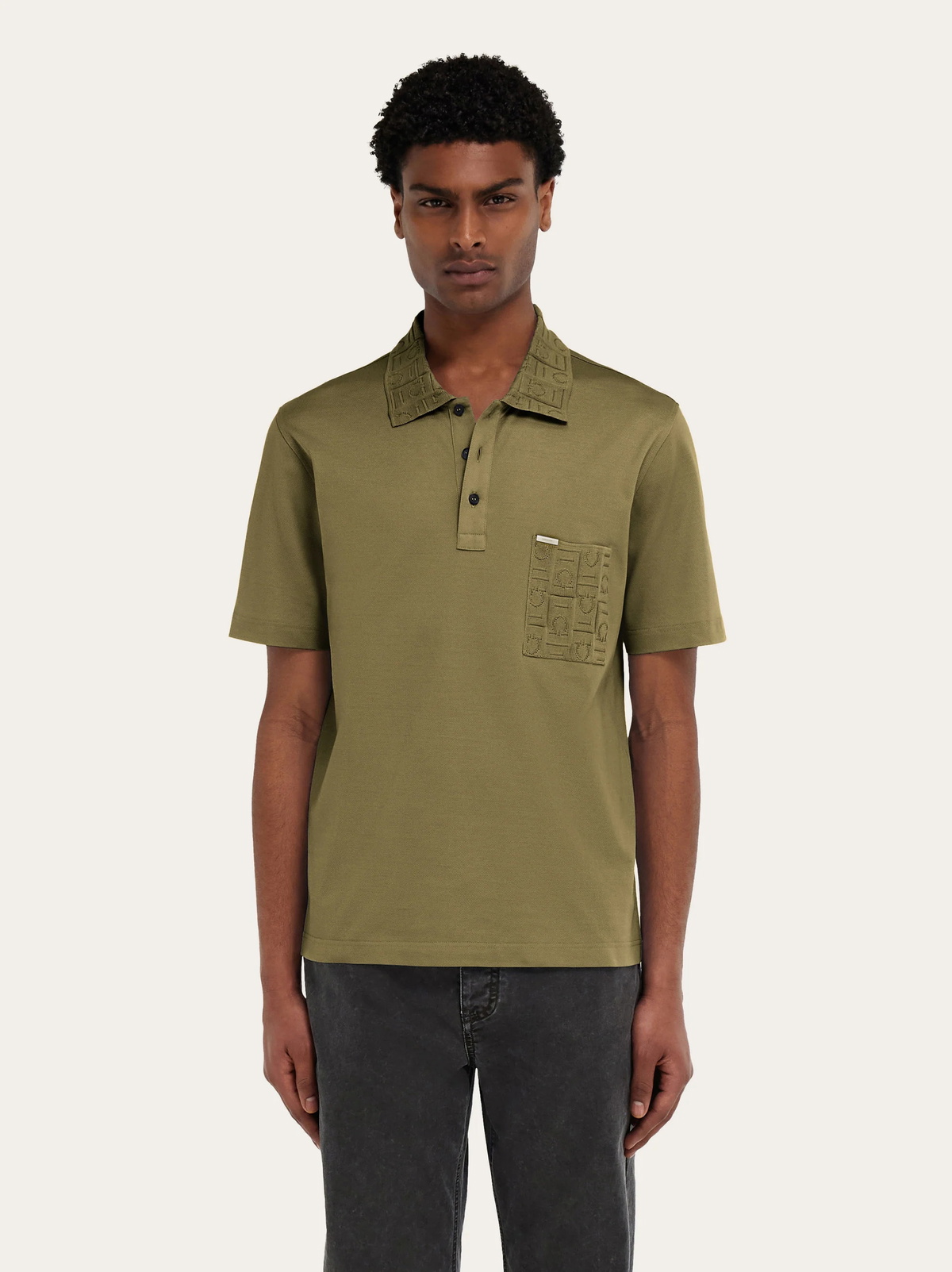 Ferragamo Mens Short-sleeved polo shirt with pocket detail in Green