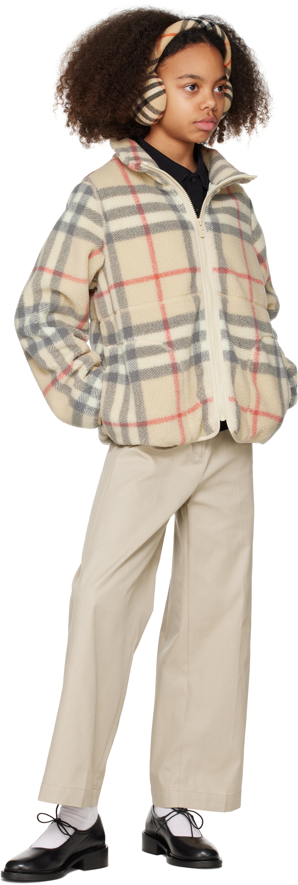Burberry Kids Beige Check Fleece Jacket