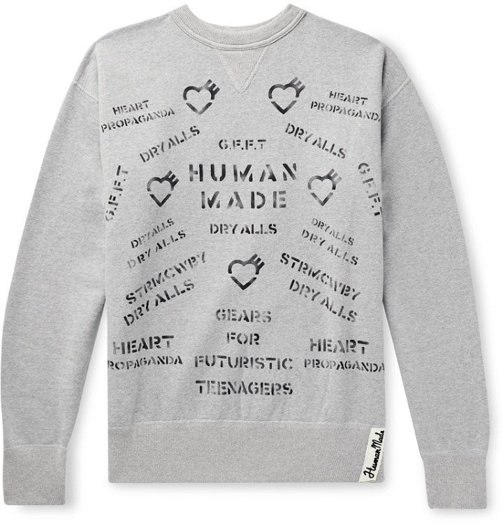 Photo: Human Made - Logo-Appliquéd Printed Mélange Fleece-Back Cotton-Jersey Sweatshirt - Gray
