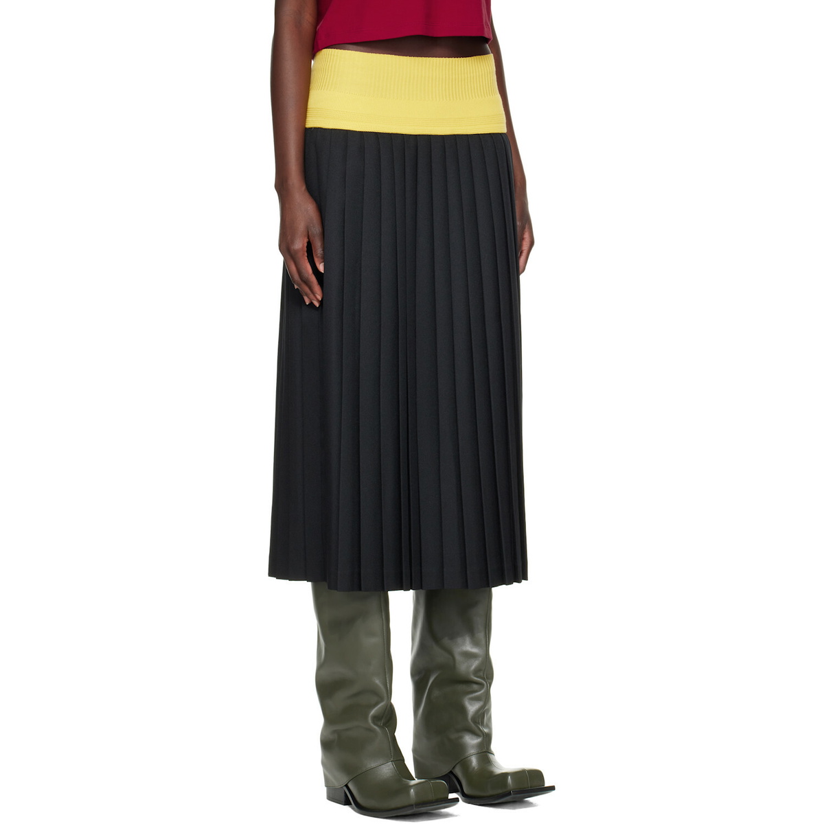Stefan Cooke Black Match Midi Skirt