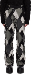 Feng Chen Wang Black & Gray Patchwork Jeans