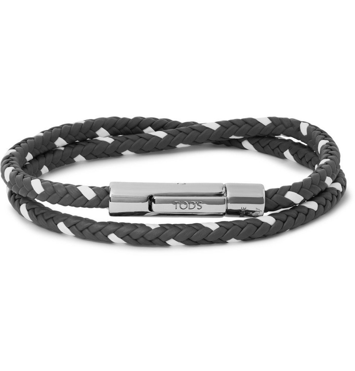 Photo: Tod's - Woven Leather and Silver-Tone Wrap Bracelet - Anthracite