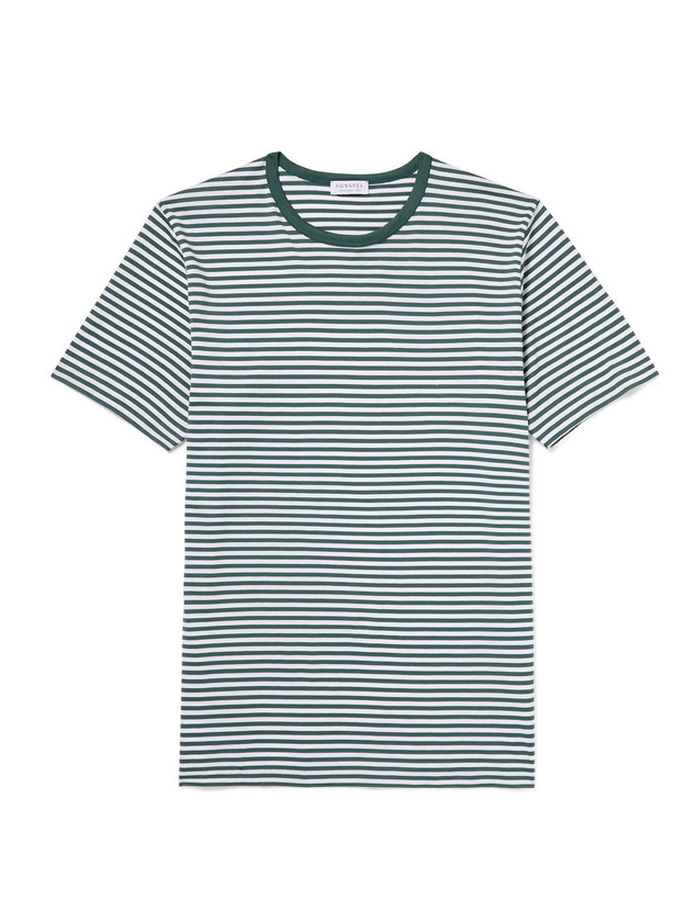 Photo: Sunspel - Striped Pima Cotton-Jersey T-Shirt - Green