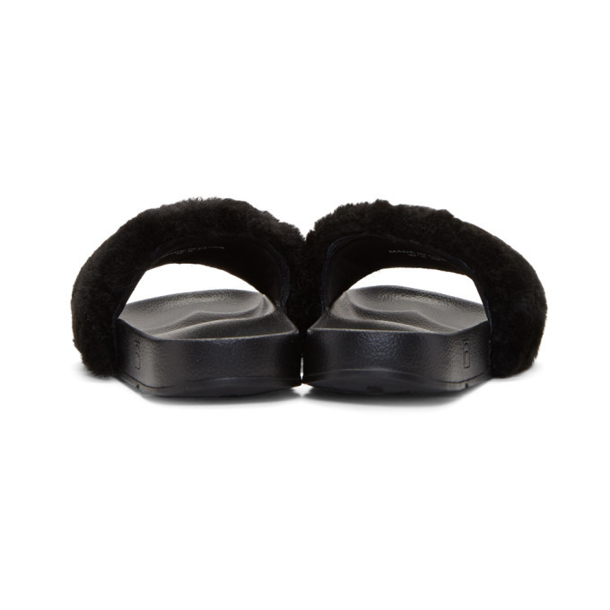 Baja East Black Fila Edition Shearling Drifter Slides Baja East