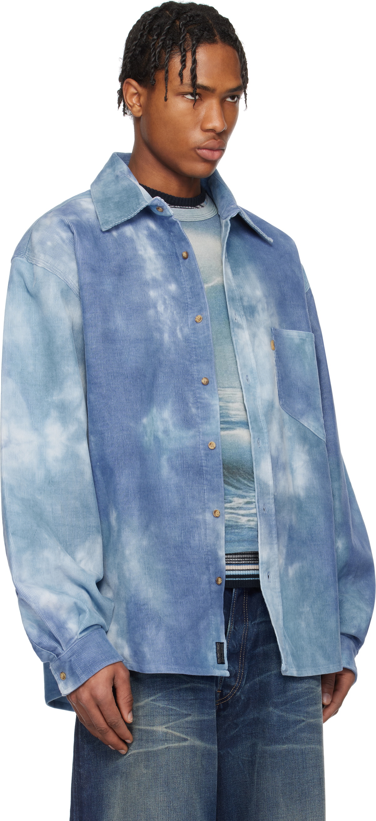 ERL Blue Tie-Dye Corduroy Overshirt ERL