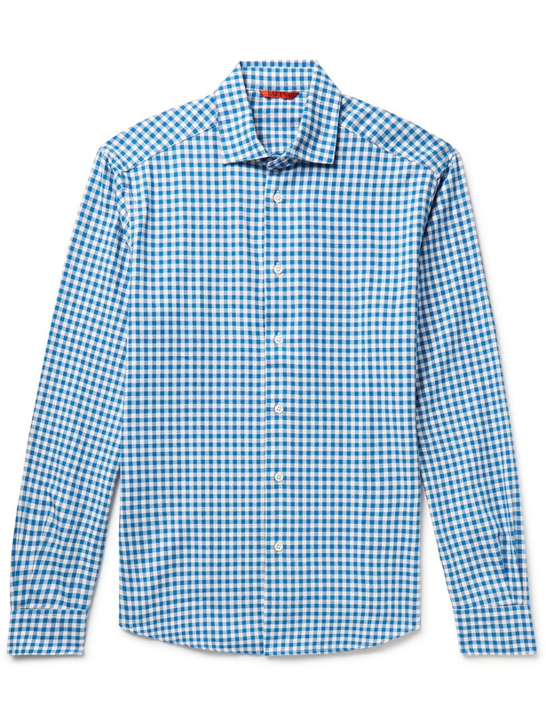 Photo: BARENA - Slim-Fit Gingham Cotton-Twill Shirt - Blue