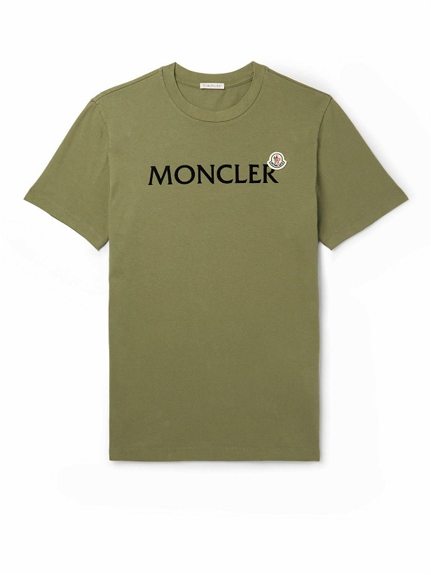 Photo: Moncler - Logo-Flocked Cotton-Jersey T-Shirt - Green