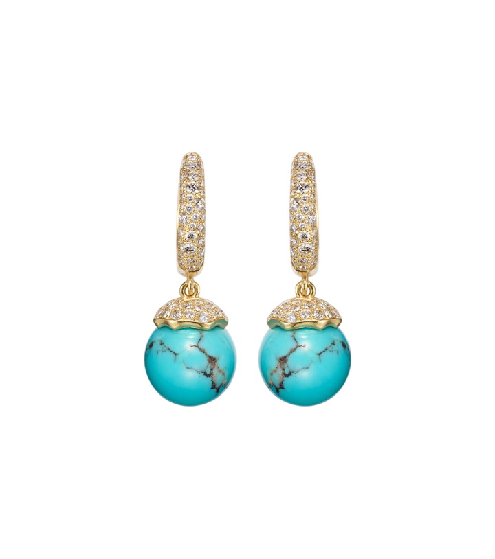 Photo: Octavia Elizabeth Orb 18kt gold hoop earrings with turquoise and diamonds