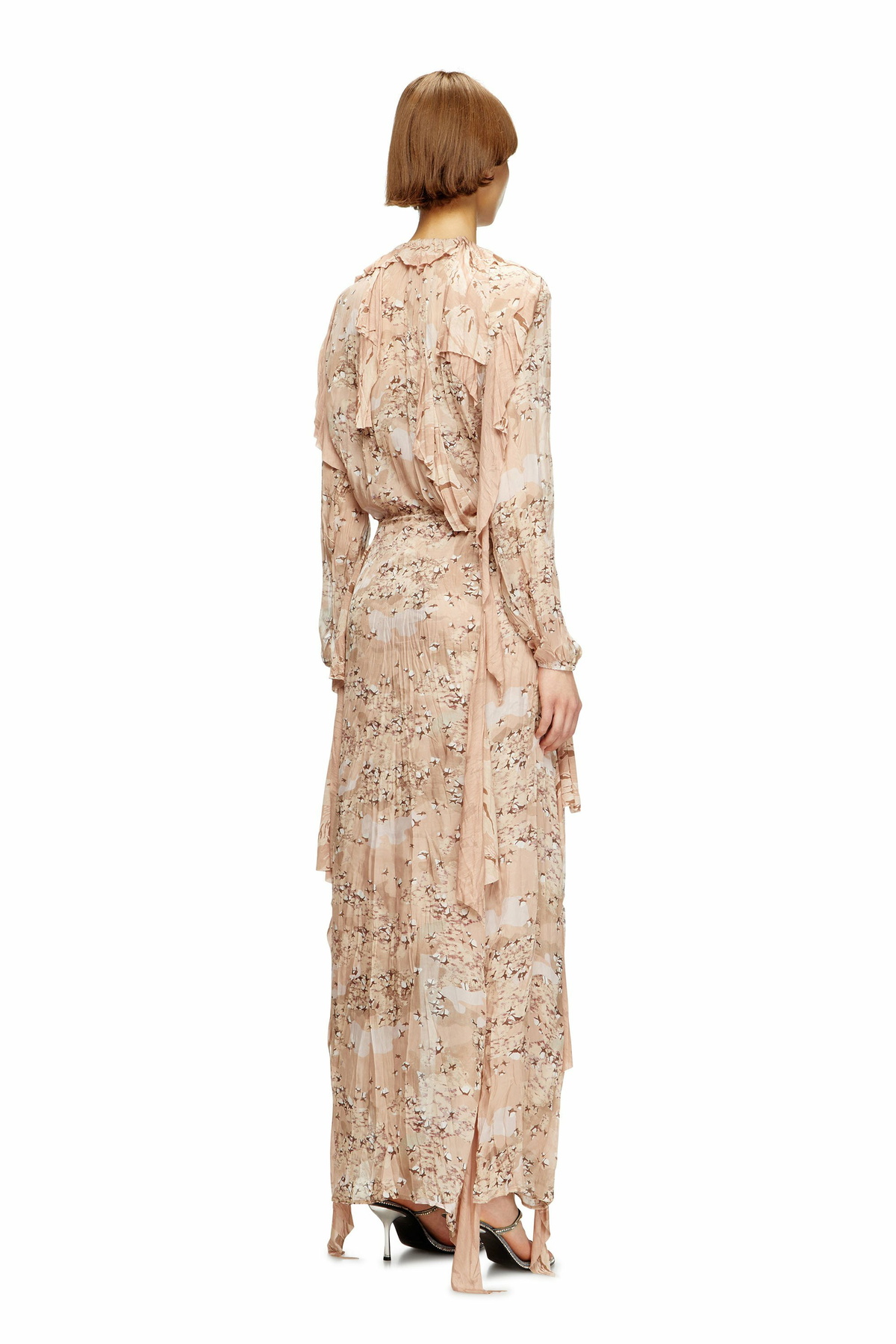 Diesel Ruffled maxi dress in camo chiffon - Dresses Womens in Pink