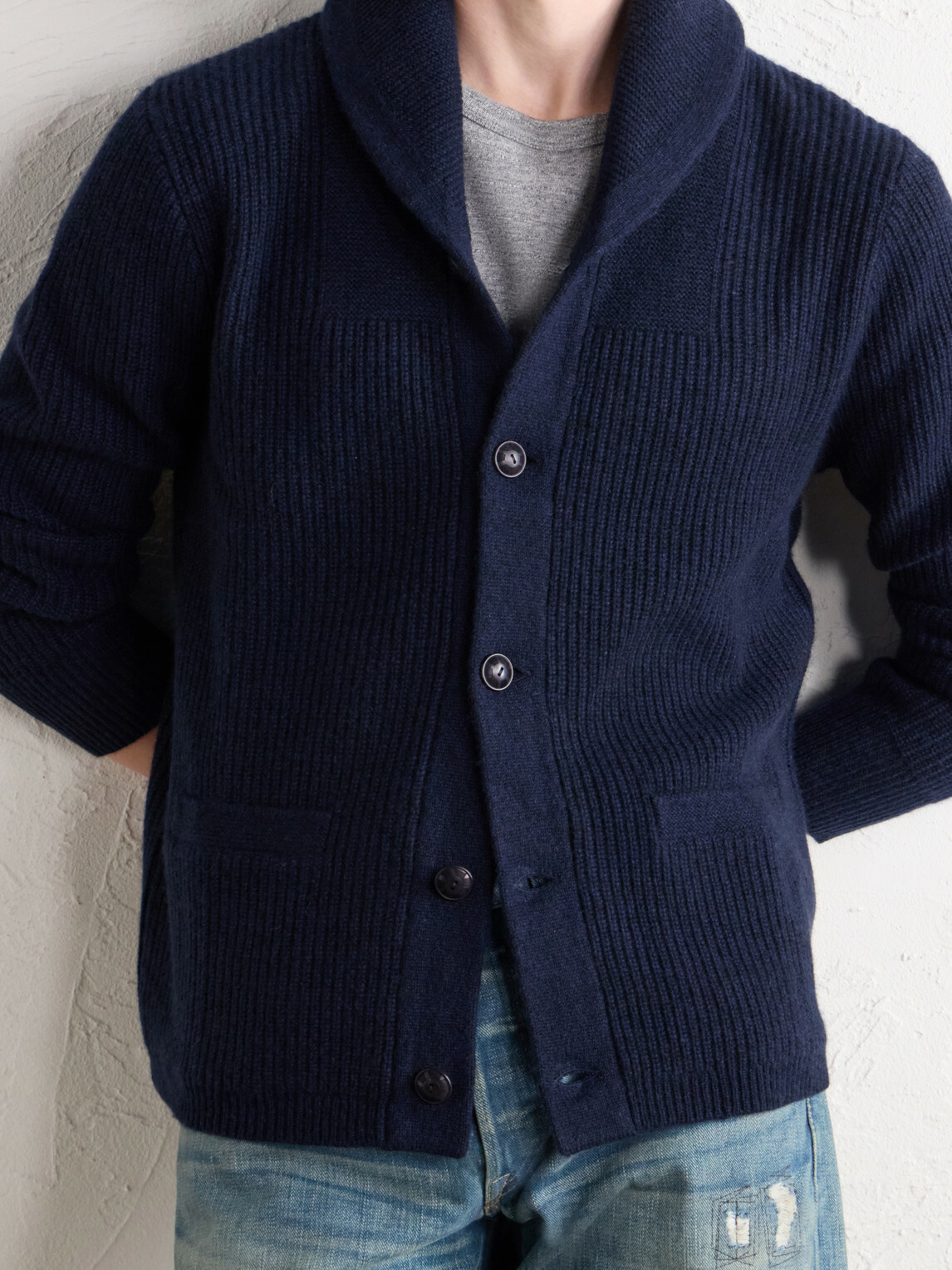 RRL - Shawl-Collar Cashmere Cardigan - Blue