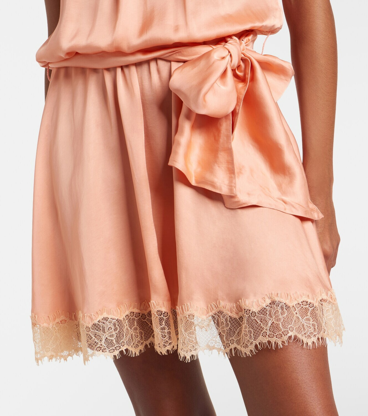 Poupette St Barth Lace-trimmed satin midi skirt