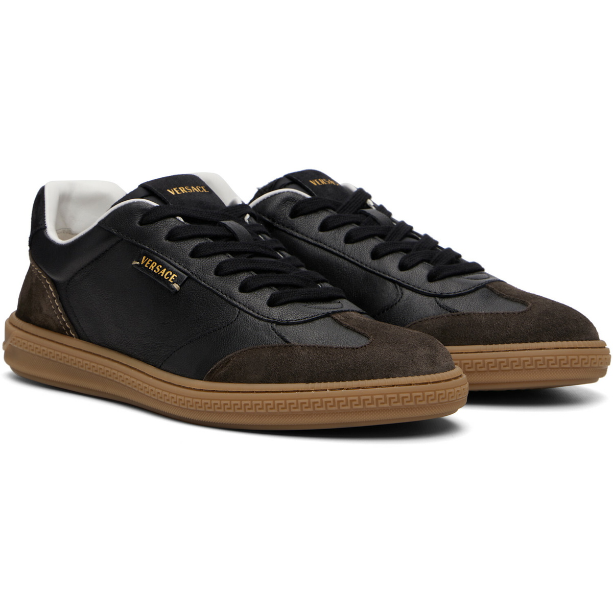 Versace Black & Brown Greca Court Nappa & Suede Sneakers
