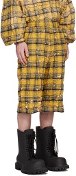 We11done Yellow Crinkled Check Shorts