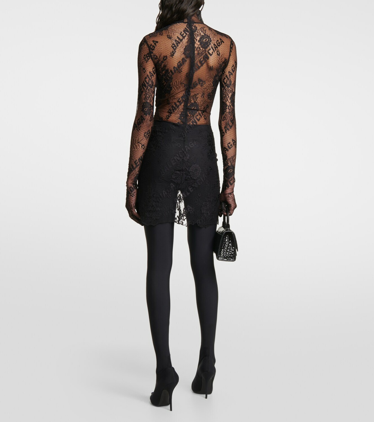 knee length dresses for ladies BALENCIAGA 2023FW Crystal Crochet Mesh Mini Dress  SEVENSTARCLOTHING