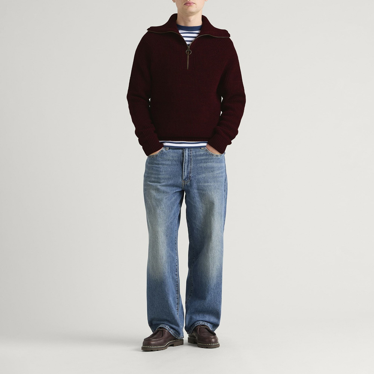 Barbour Men's Riggbay Knitted Half Zip Jumper in Chestnut