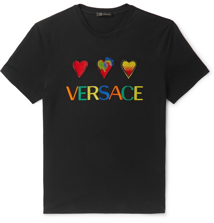 Photo: Versace - Logo-Embroidered Cotton-Jersey T-Shirt - Black