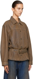 KNWLS Brown Oversized Gloss Coated Denim Jacket