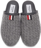 Thom Browne Grey Cashmere Cable Slippers